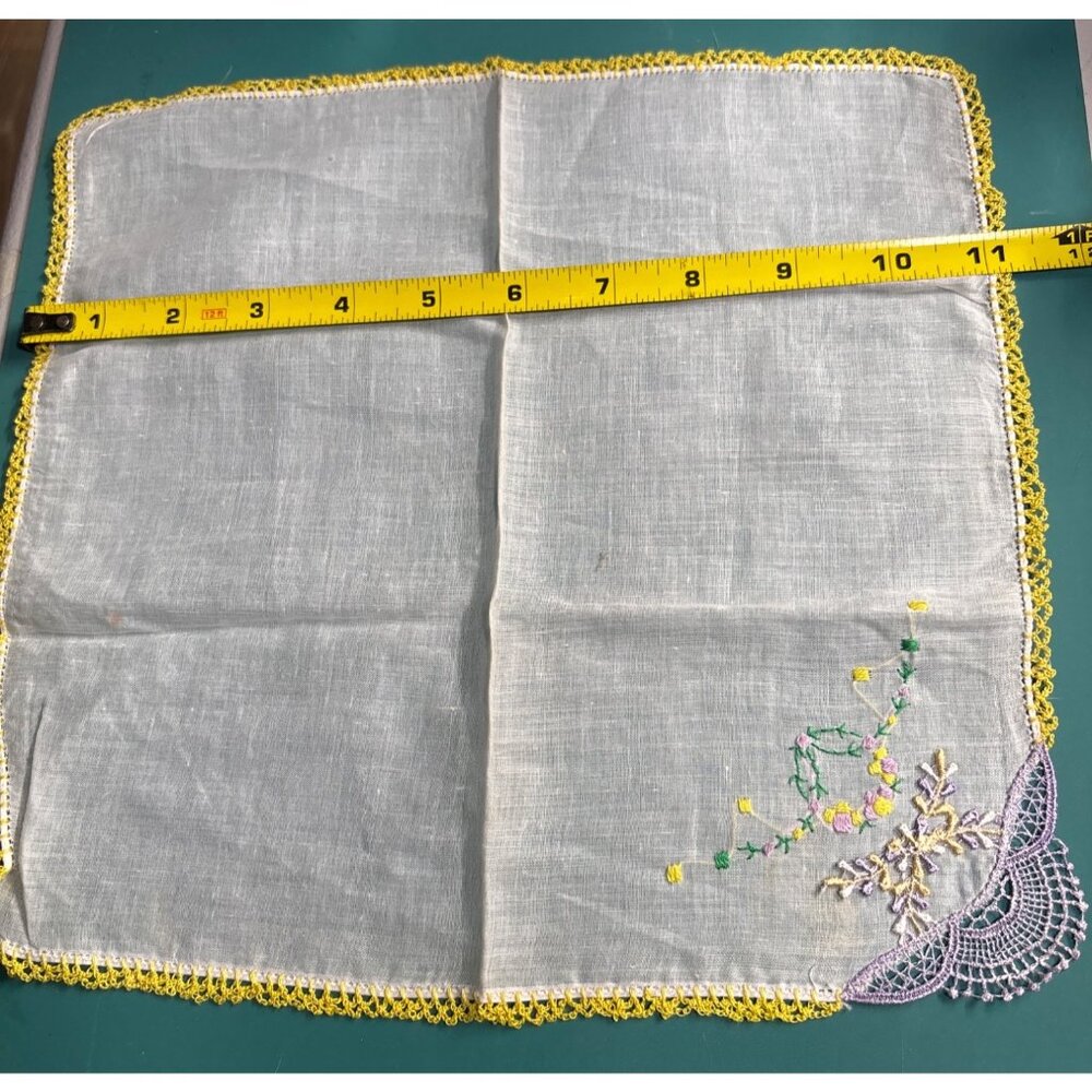 VTG Victorian Edwardian Cotton Handkerchief Ivory Hand Crafted Lace Crocheted Ye - Picture 5 of 5